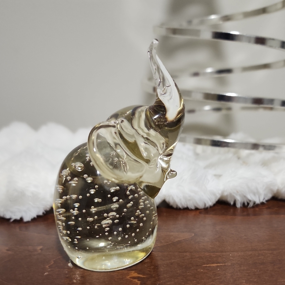 Blown Glass Elephant Murano Style With Controlled Bubbles Paperweight